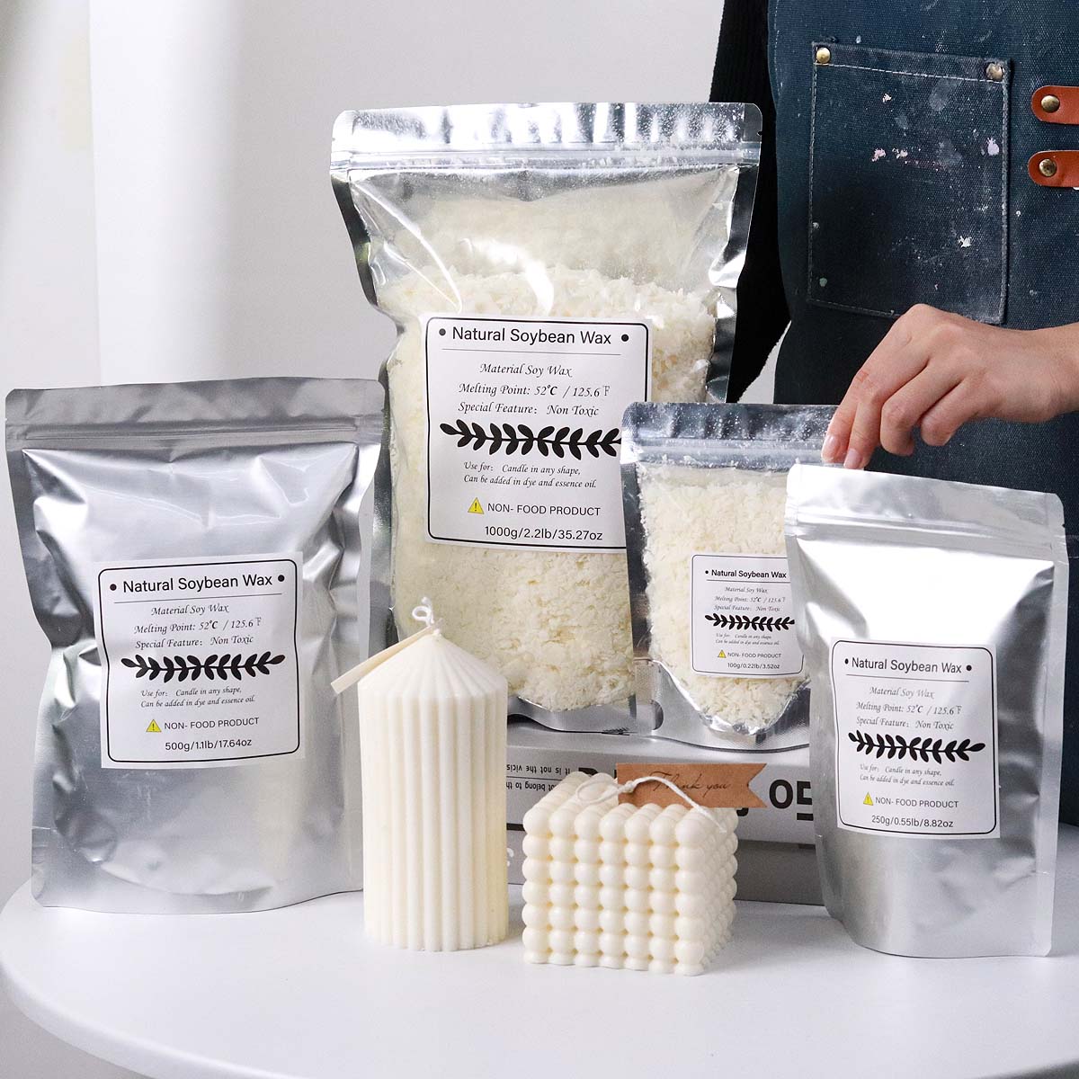 Candle Making Kit For Beginners - 500g/1kg Naturale Cera di Soia Fiocco